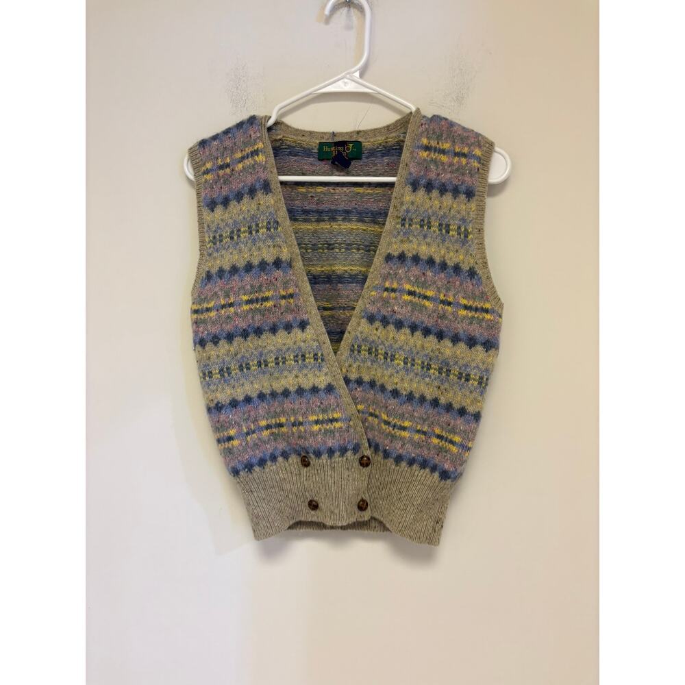 Hunting Horn Vintage 100% Wool Sleeveless Cardigan Size Medium